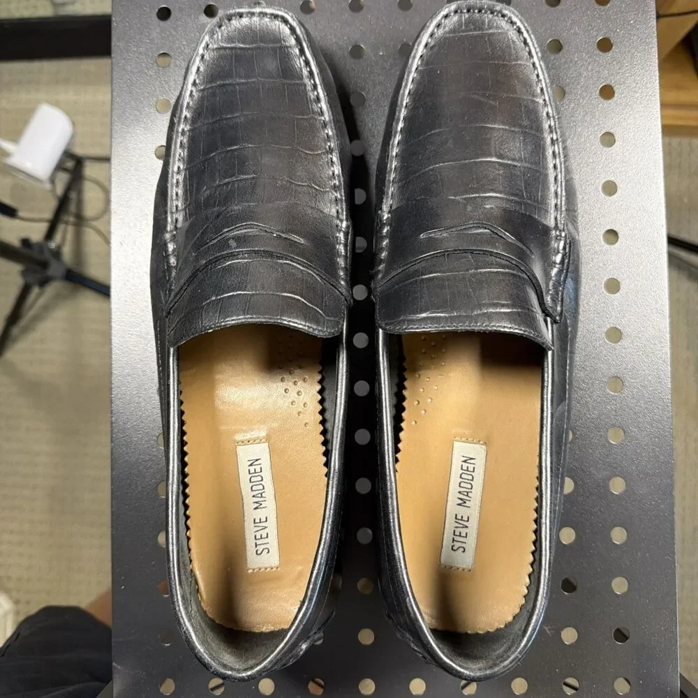 Steve Madden York Mens 10 Black Croc Leather Driver